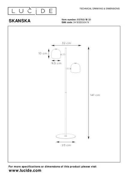 Lucide SKANSKA - Lampadaire - LED Dim. - 2x5W 3000K - Blanc - technique